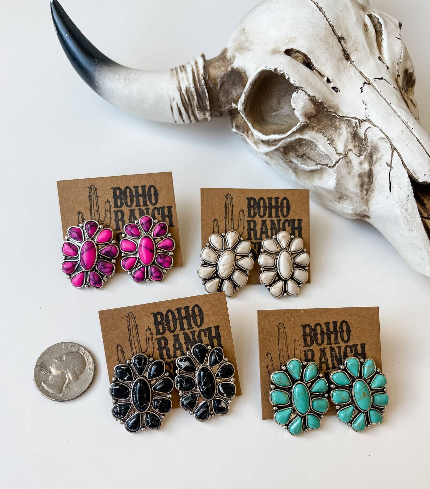 Conch Stone Studs Earrings Western Earrings: Black