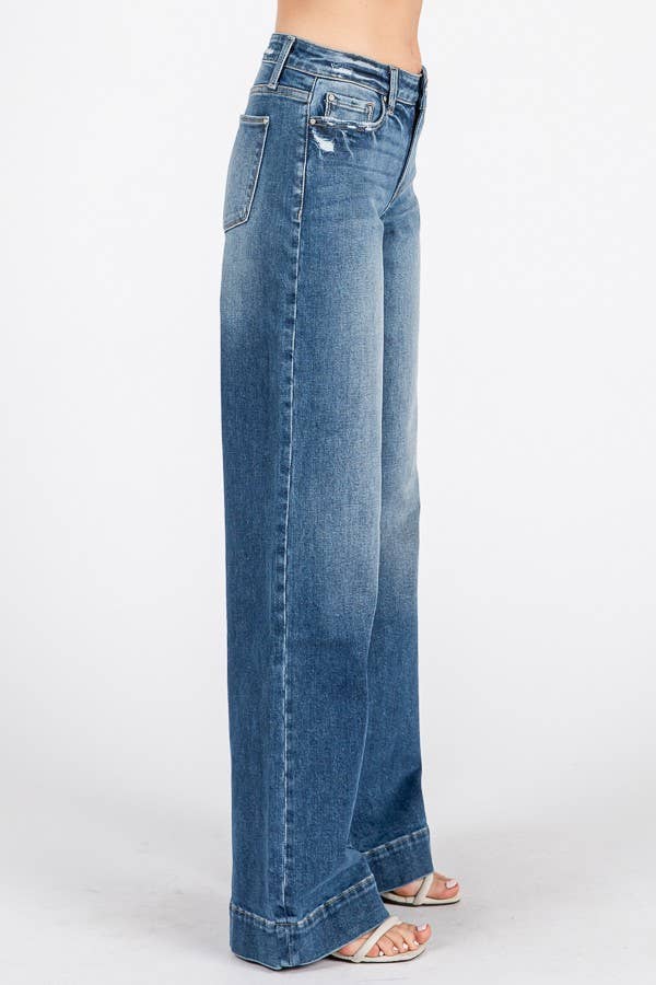 MID RISE STRETCH TROUSER WIDE LEG JEANS