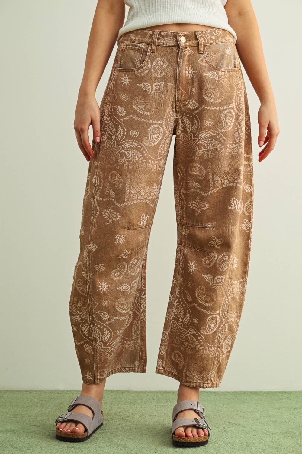 P6317   PAISLEY PRINT WASHED PANTS: BROWN / L