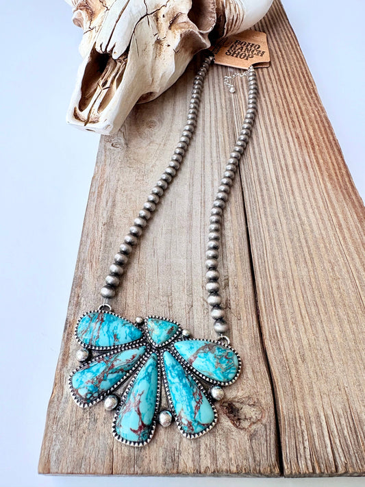 Western Squash Blossom Pendant w/ Navajo Pearl Bead Necklace