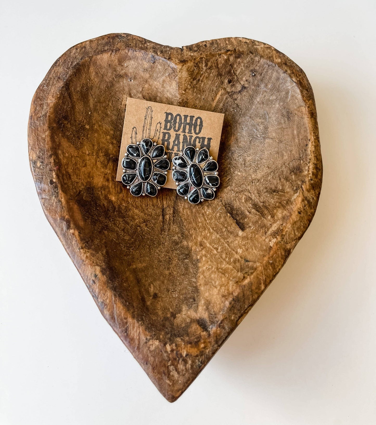Conch Stone Studs Earrings Western Earrings: Black