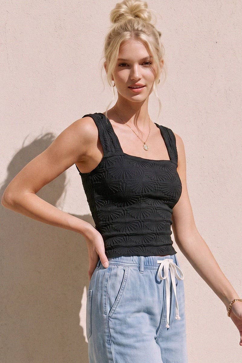 TEXTURED STRETCH KNIT TANK TOP W1513TIB BLACK: Black / M