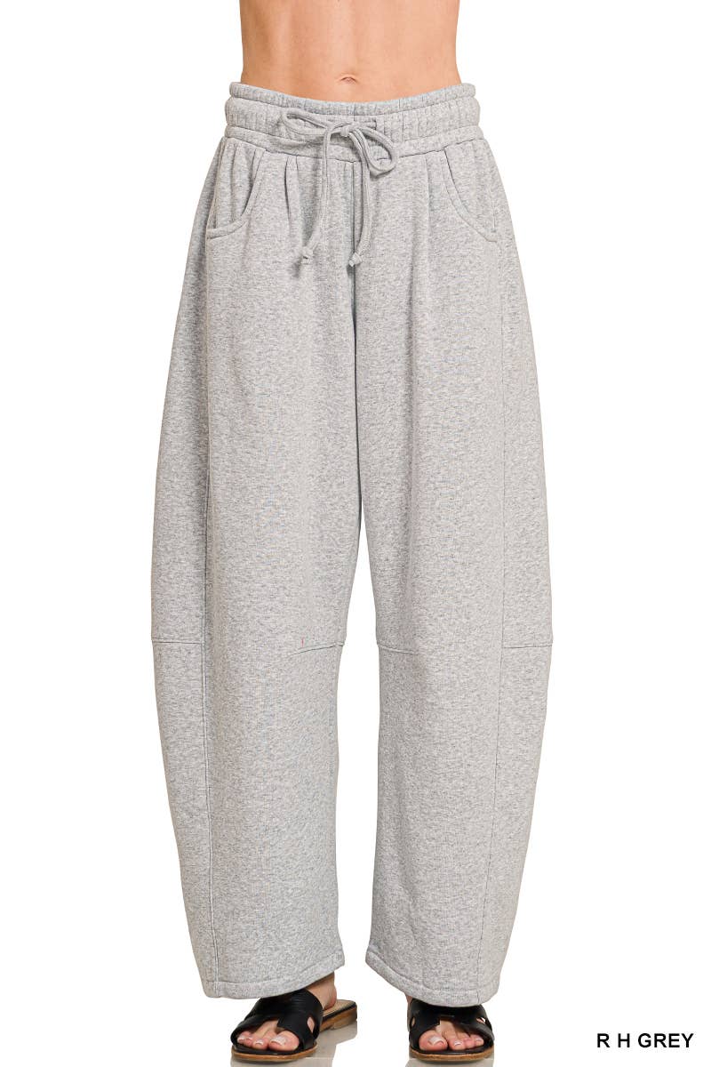 Fleece Barrel Leg Sweatpants w/ Pockets Zenana: LT BEIGE-201383 / S