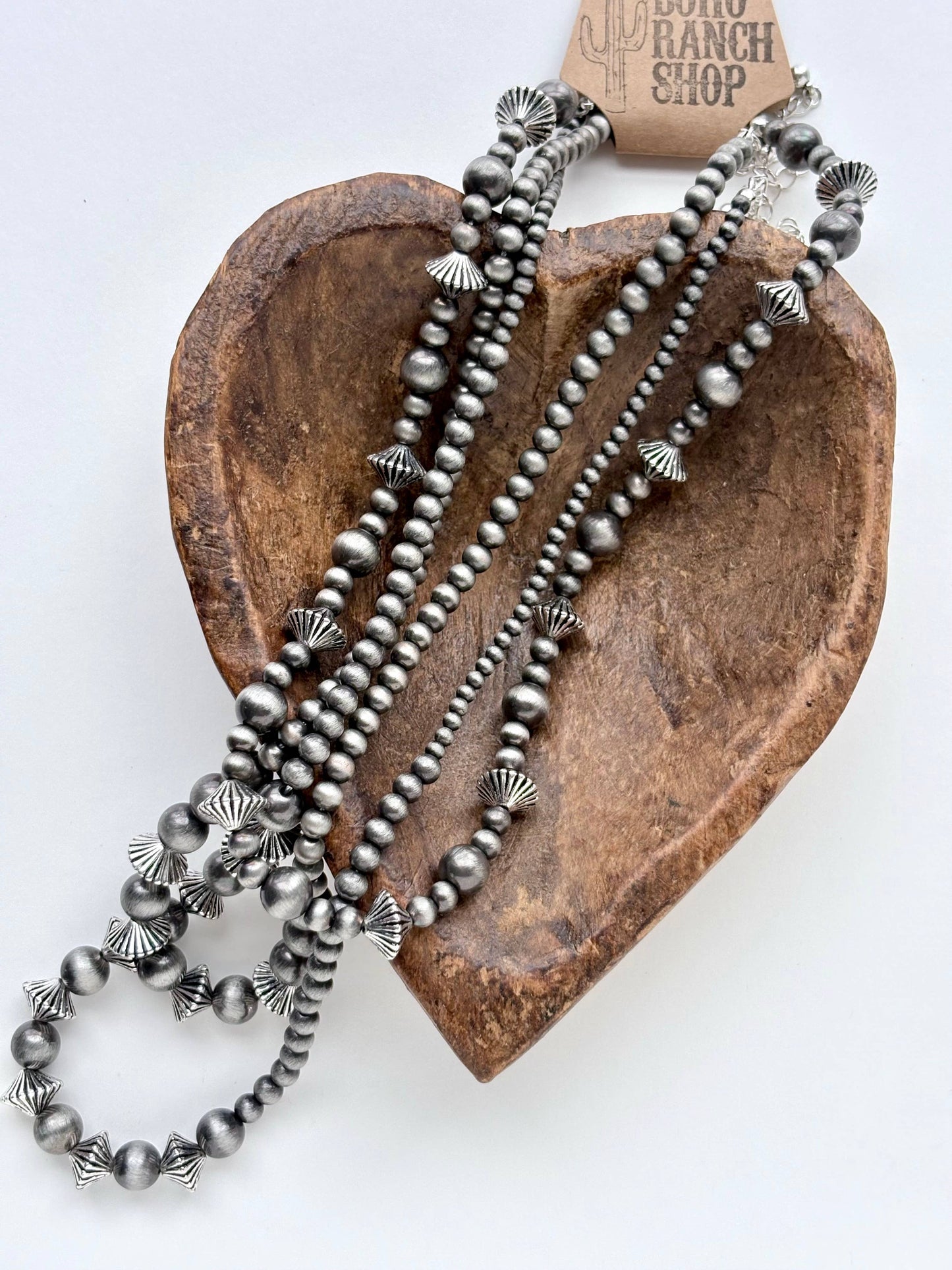 3pc Western Style Navajo Pearl Bead Necklace Set: Silver
