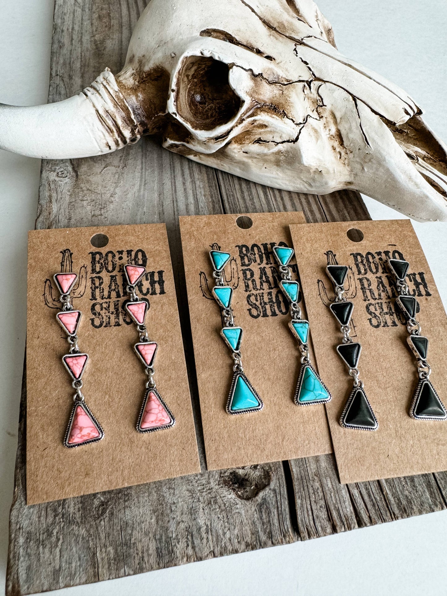 Western Triangle Stone Drop stud Earrings: Turquoise