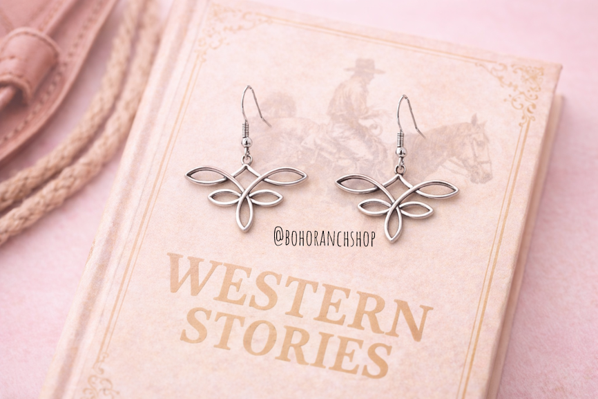 Western Boot Stitch Dangle Earrings: Silver