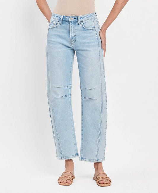 HIGH RISE LIGHT WASH BARREL LEG JEANS