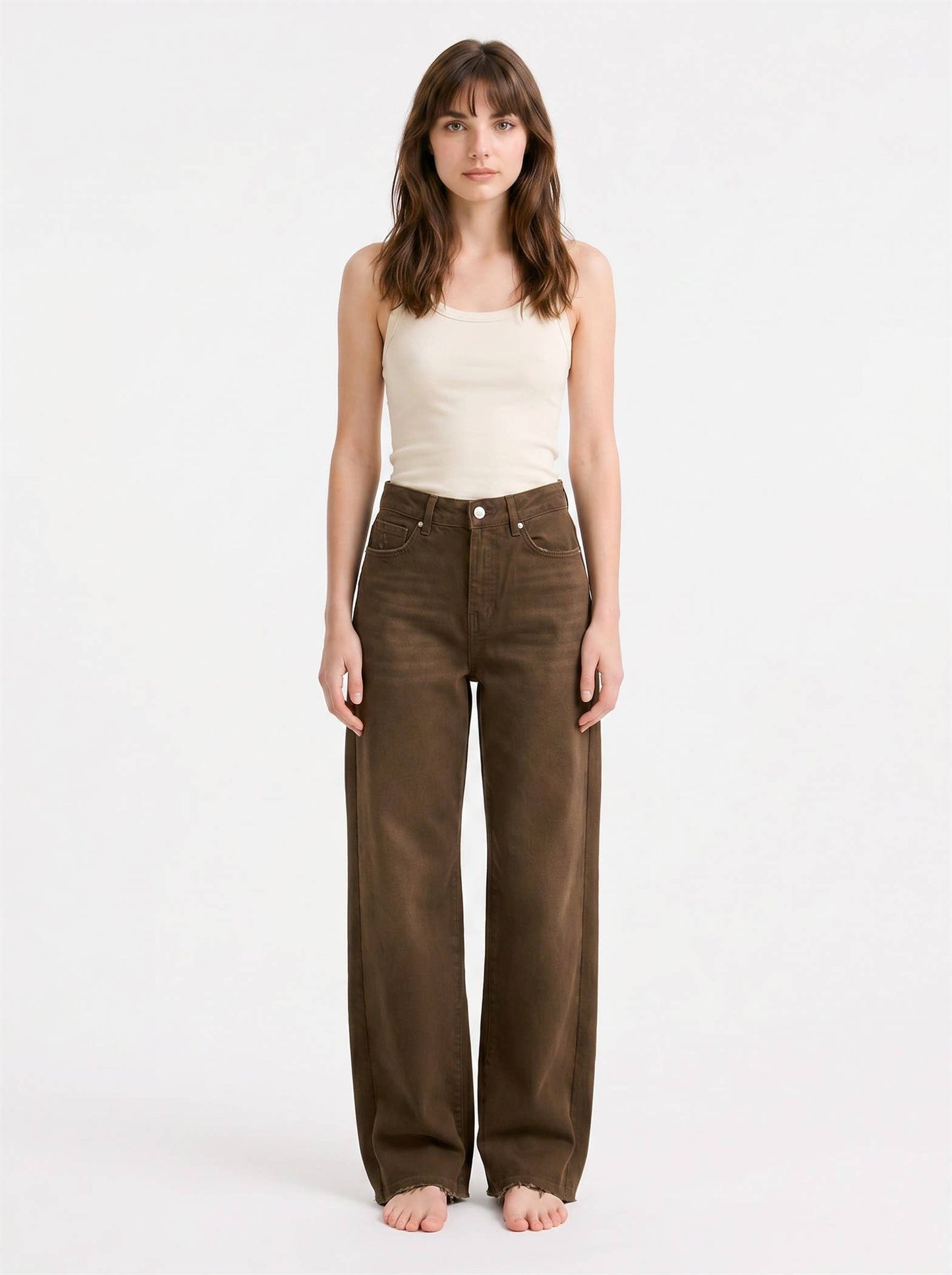 VINTAGE WIDE LEG JEANS: BROWN / XS-S-M-L(1-2-2-1)