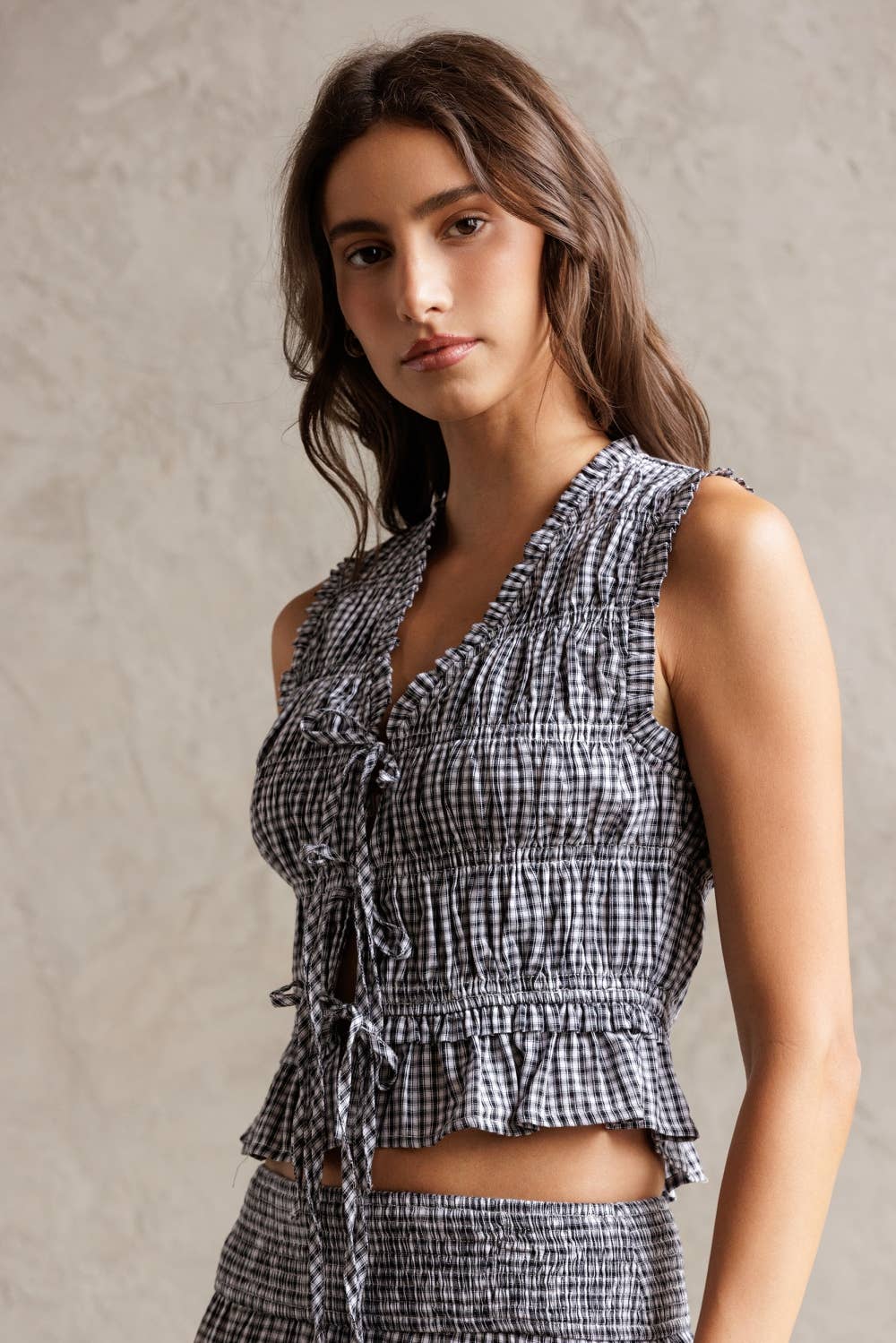 SMOCKED GINGHAM TOP