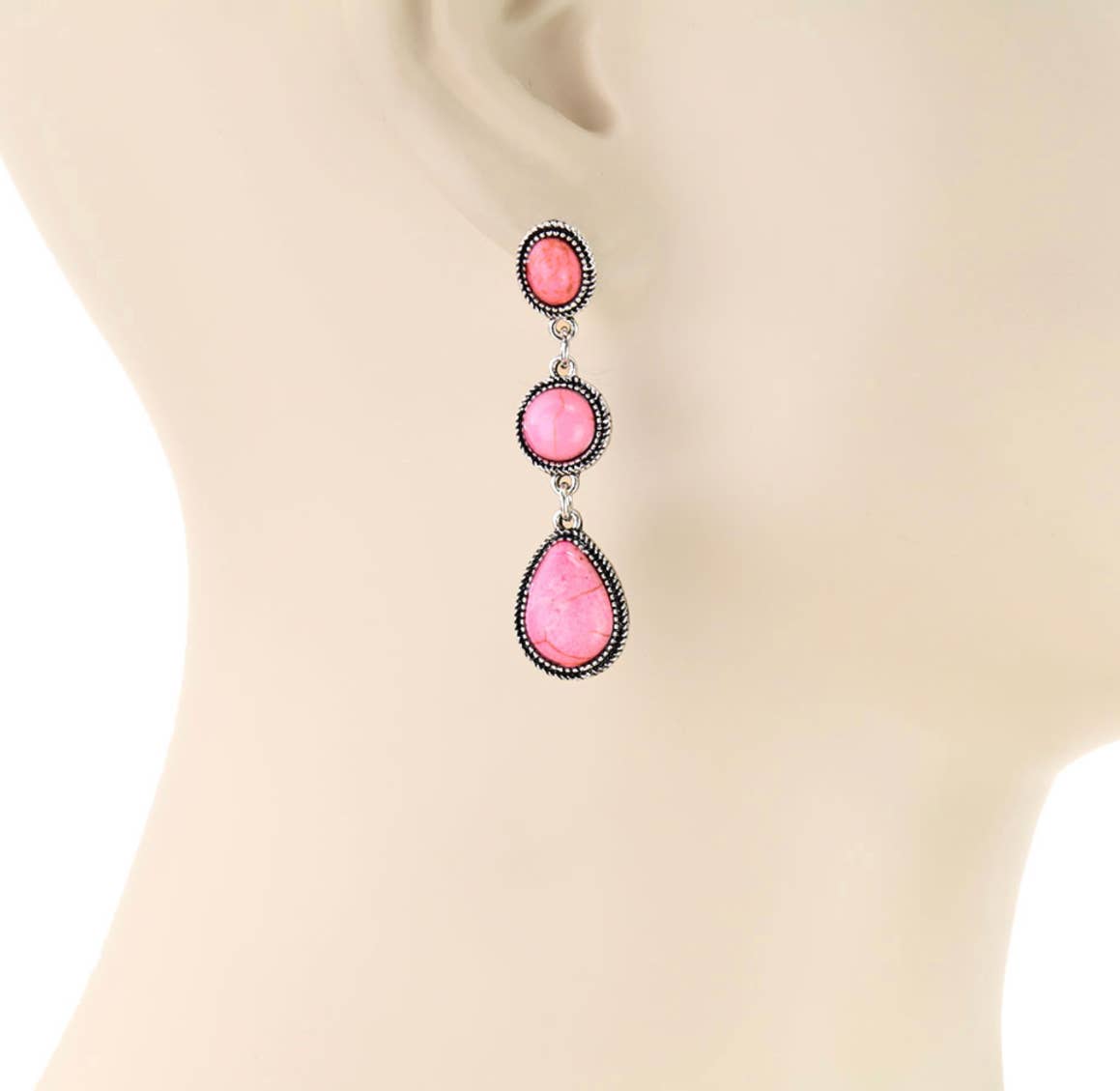 Western Tier Drop Earrings - Round Stone with Teardrop Stone: TURQUOISE