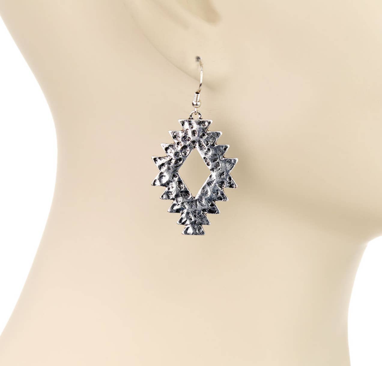 Western Hammered Textured Aztec Dangle Earrings : SILVER