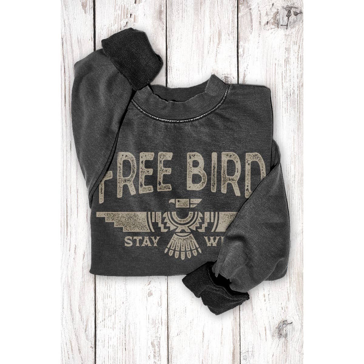 FREE BIRD  MINERAL GRAPHIC SWEATSHIRTS: Mineral Mustard / S-M-L-XL(1-2-2-1)