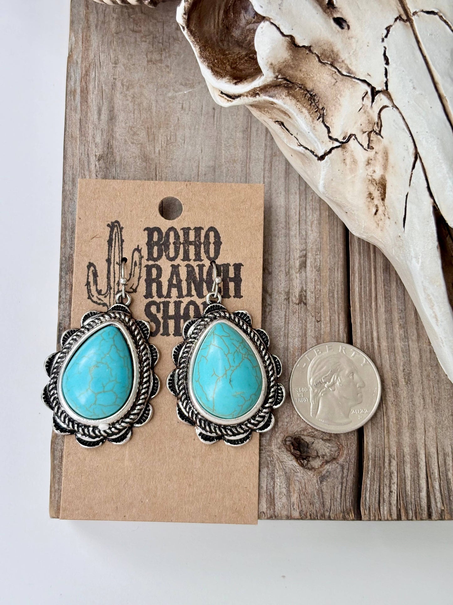 Western Style Turquoise Stone Statement Dangle Earrings: 6