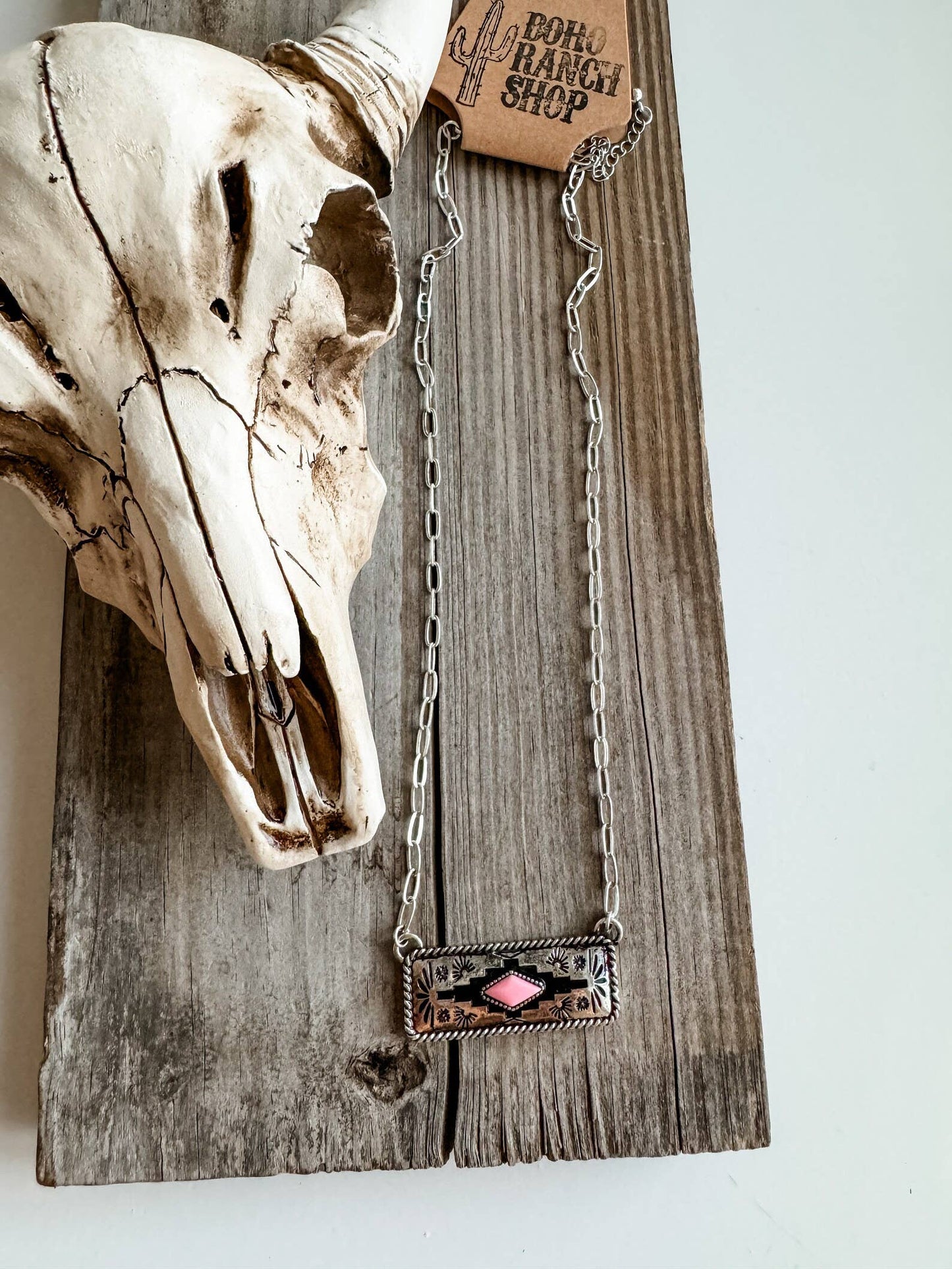 Western Aztec Pendant Necklace : PINK