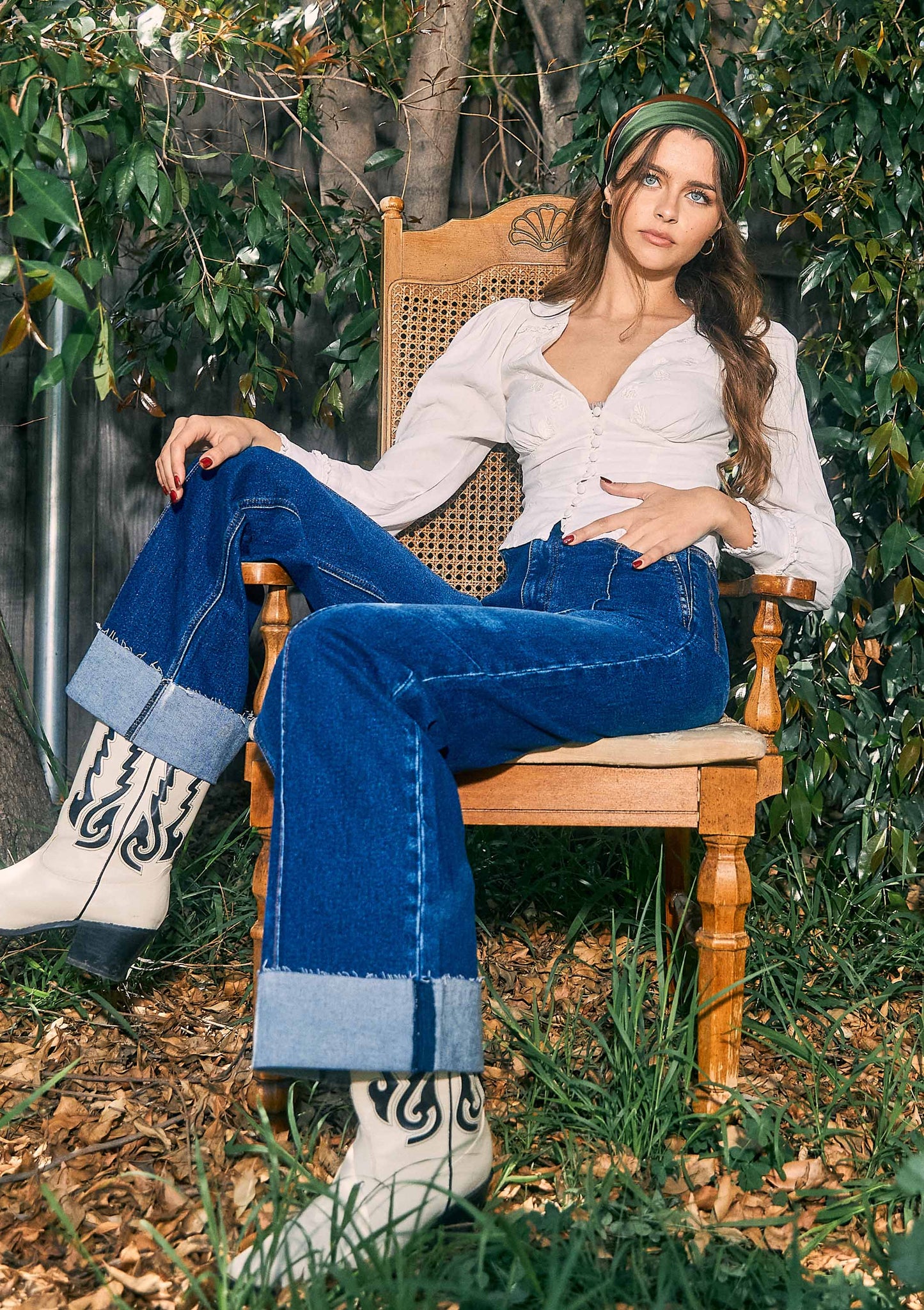 Folded Hem Wide Leg Jeans: Dark Stone