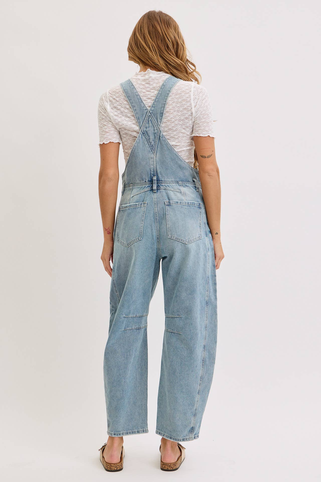 BARREL-LEG DENIM OVERALLS