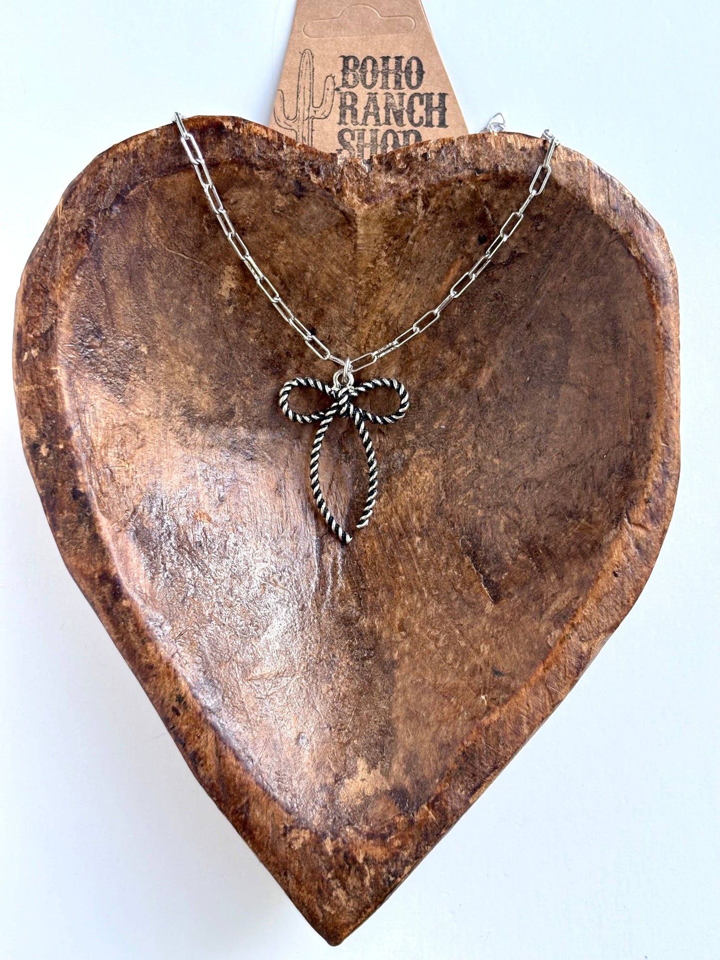 Western Style Coquette Bow, Ribbon Pendant Chain Necklace