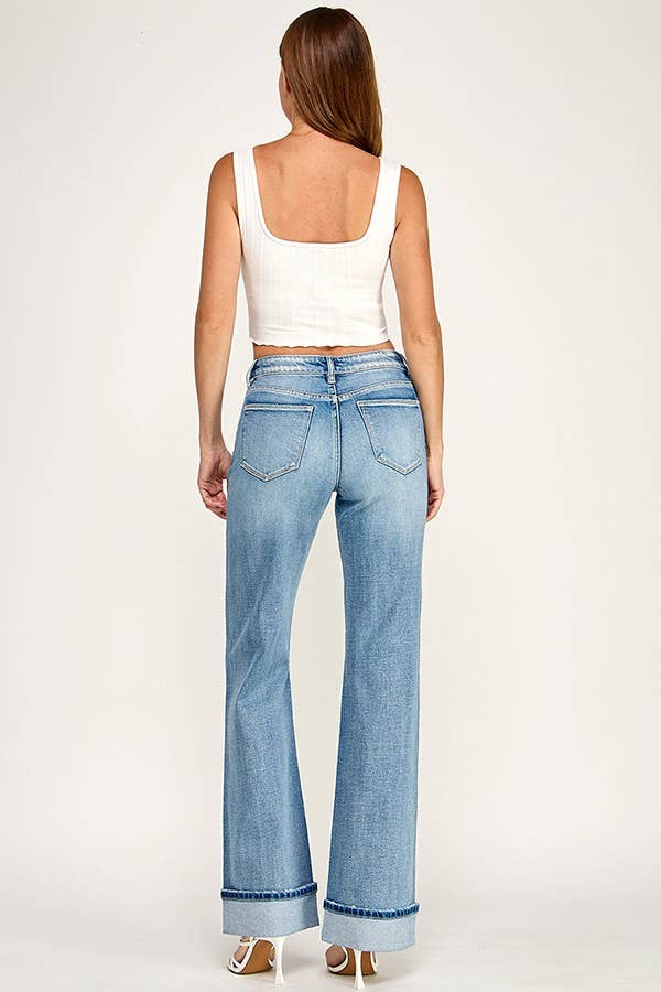 MID RISE VINTAGE FLARE W/ CUFFED HEM JEANS
