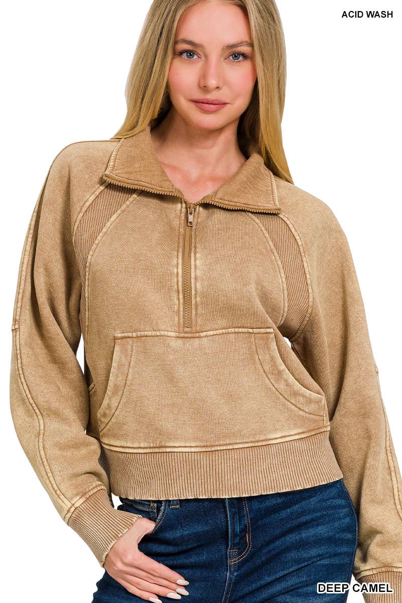 Half Zip Cropped Pullover: ASH MOCHA-171520 / L