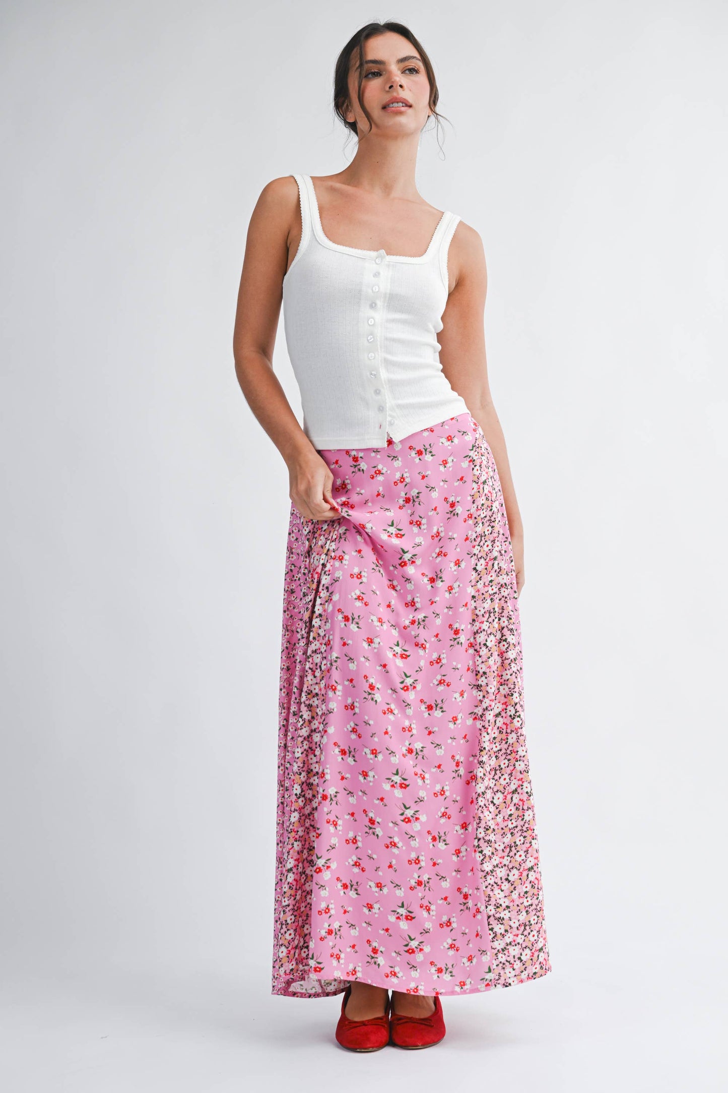 Pointelle Button Front Cami Tank: White