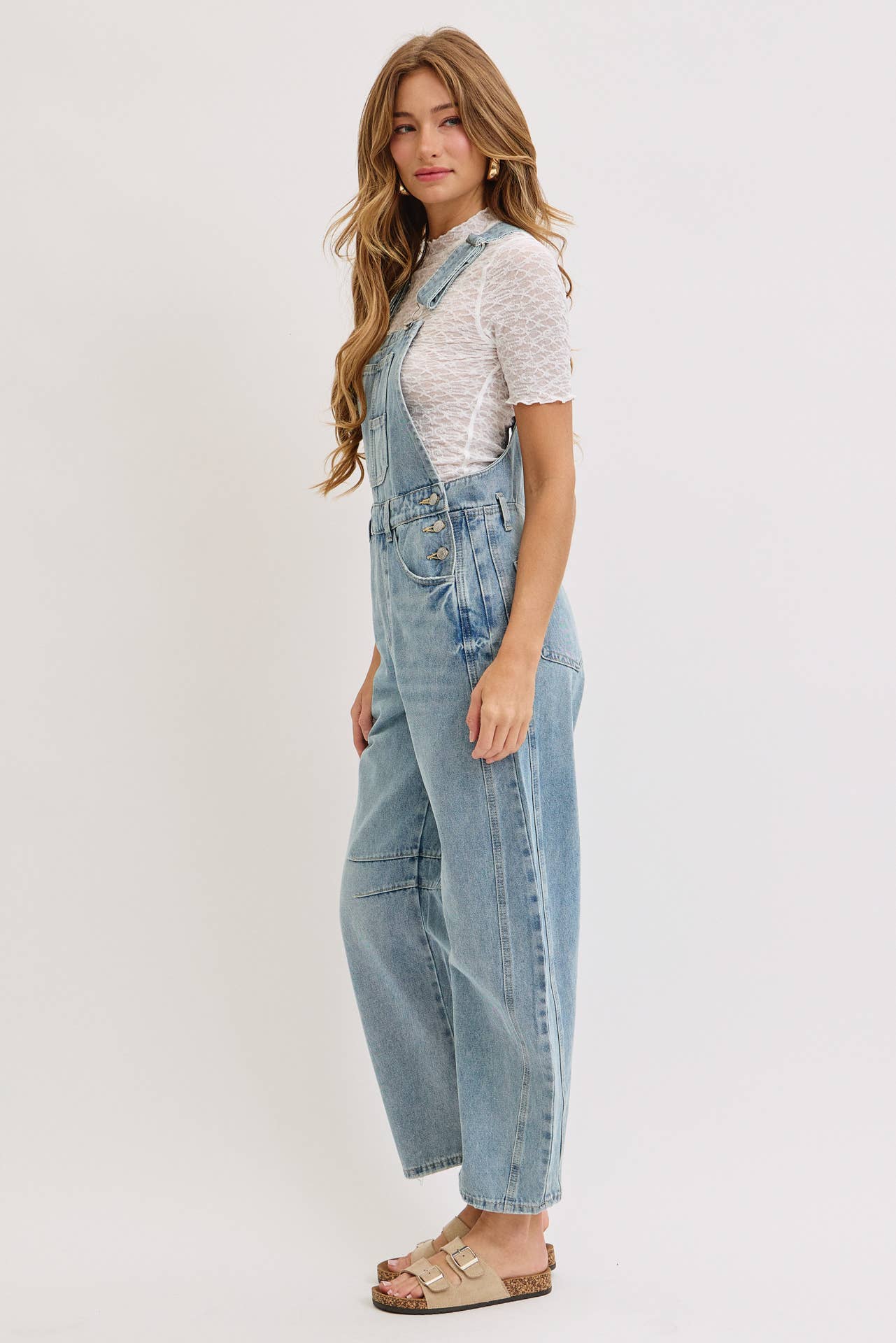 BARREL-LEG DENIM OVERALLS