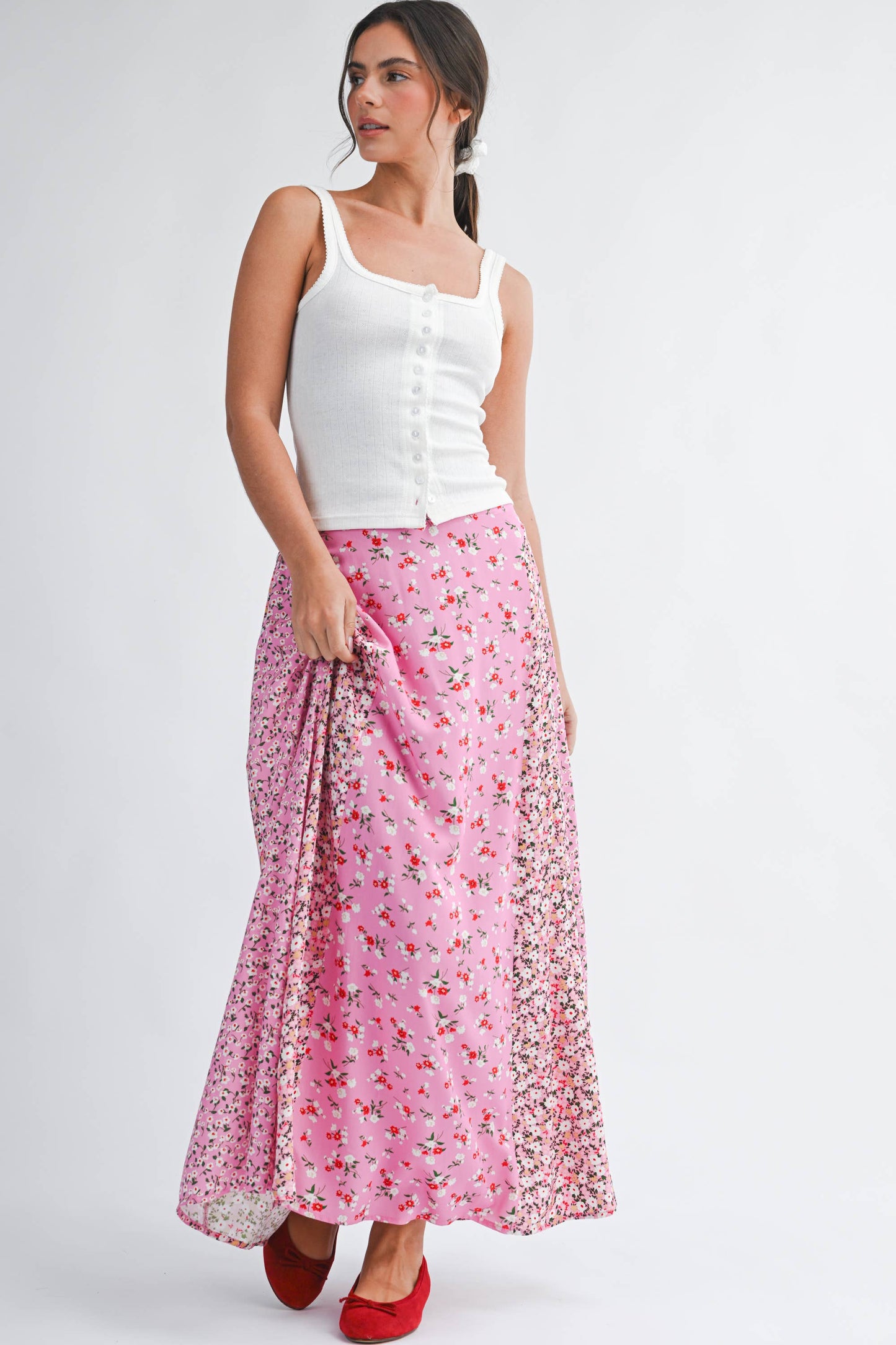 Pointelle Button Front Cami Tank: White