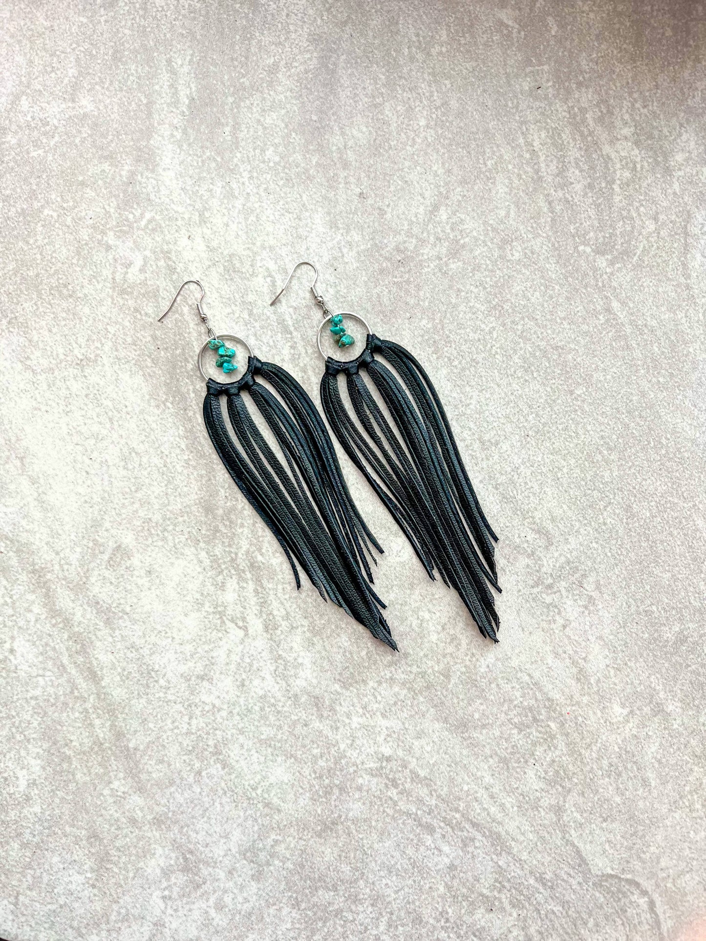 Bozeman Fringe Earrings w/ Turquoise Beads: Black