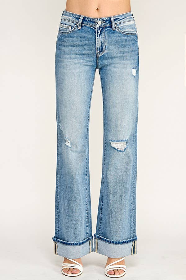 MID RISE VINTAGE FLARE W/ CUFFED HEM JEANS