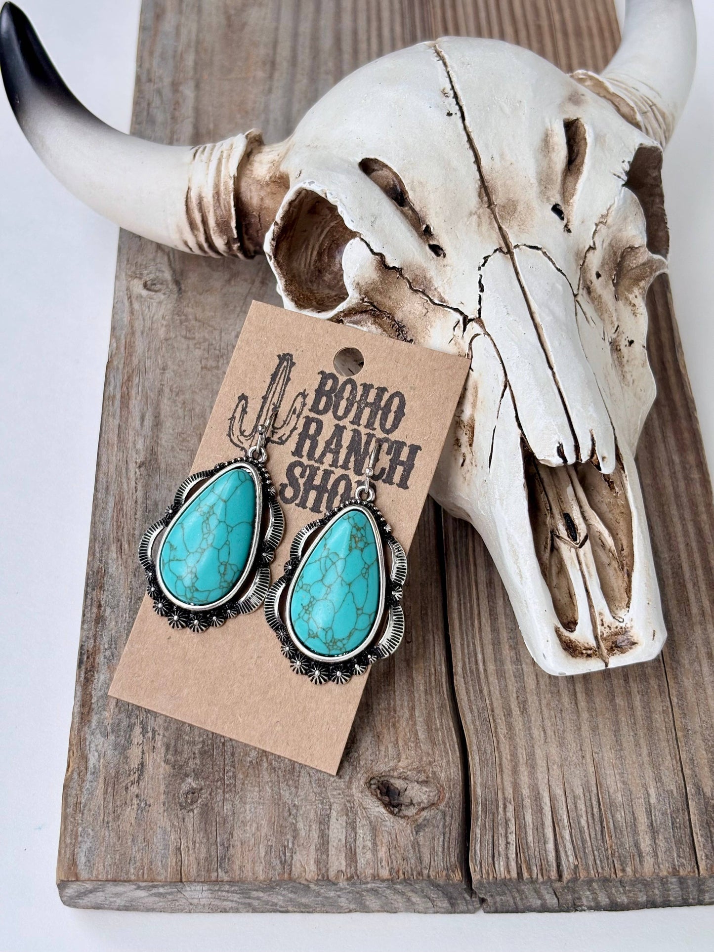 Western Style Turquoise Stone Statement Dangle Earrings: 3