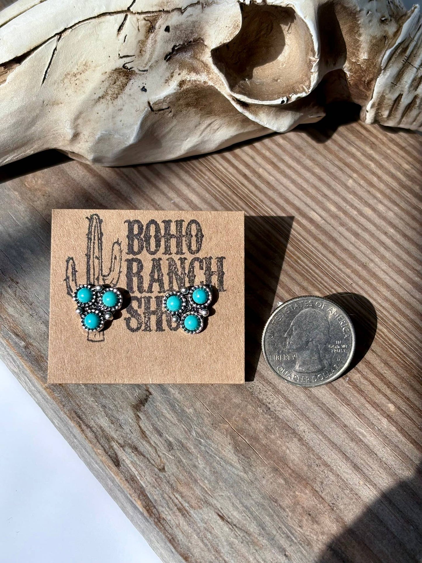 Western Mini Stone Stud Earrings: Blue