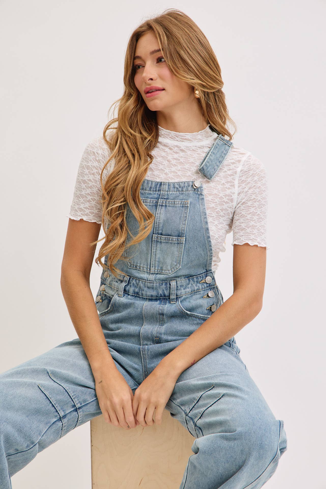 BARREL-LEG DENIM OVERALLS