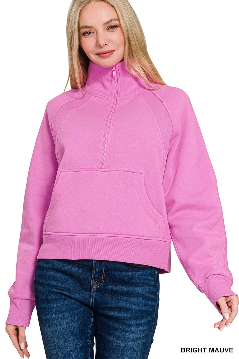 Half Zip Cropped Pullover: ASH MOCHA-171520 / S