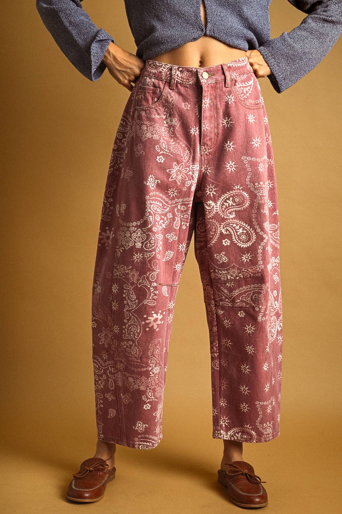 P6317   PAISLEY PRINT WASHED PANTS: BROWN / M