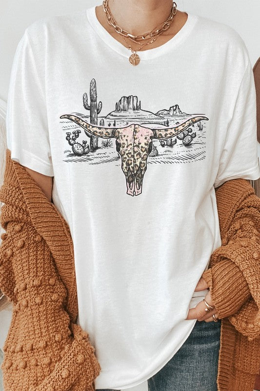 Longhorn Skull Western Desert Scene Graphic Tee