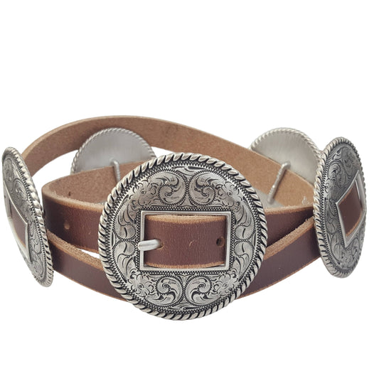 Western Genuine Distressed Leather belt w. Round conchos