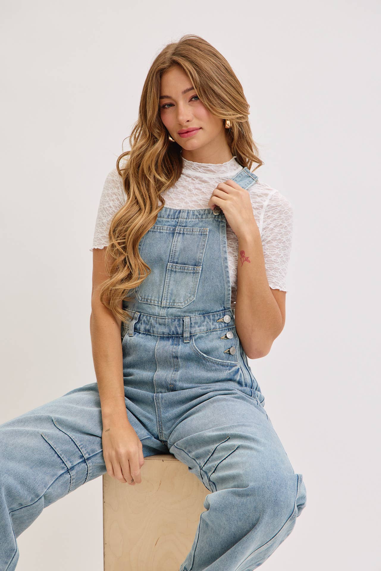 BARREL-LEG DENIM OVERALLS