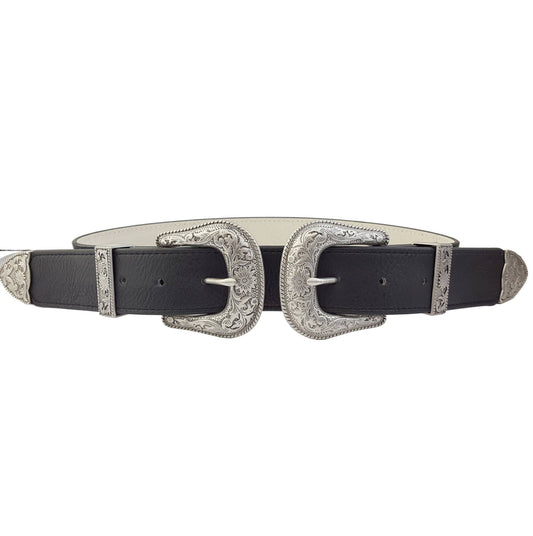 Silver Western Double Buckle Belt