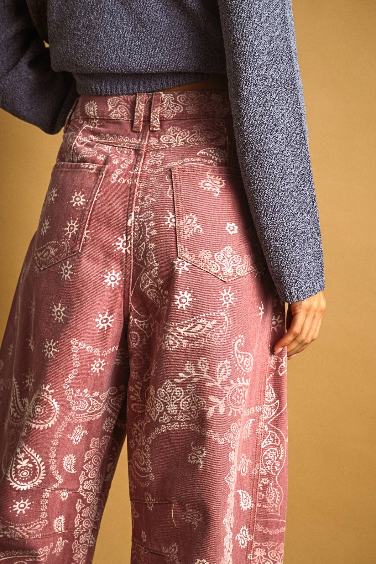 P6317   PAISLEY PRINT WASHED PANTS: BROWN / M