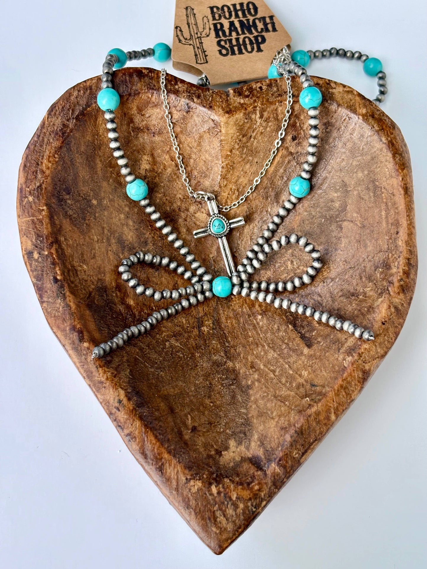 2 Layer Western Style Coquette Bow & Pendant Necklace: Cross