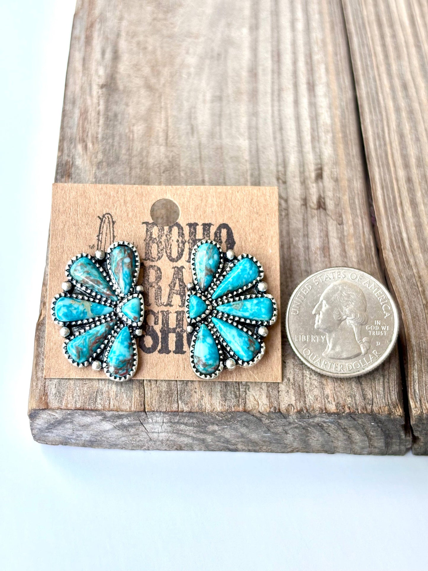 Western Squash Blossom - Stone Stud Earrings: WHITE
