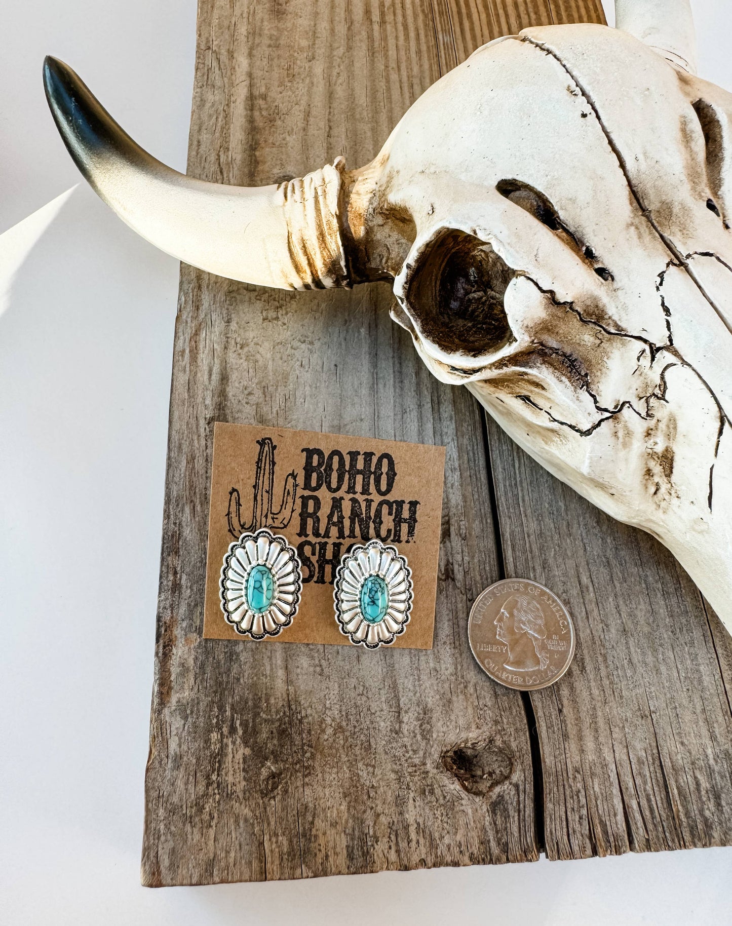 Western Concho Stud Earrings: TURQUOISE