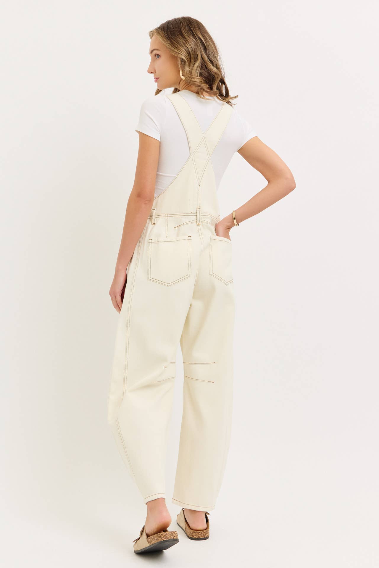 BARREL-LEG DENIM OVERALLS